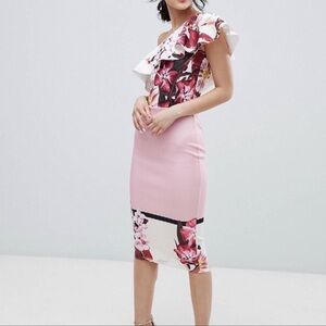 TRUE VIOLET PINK FLORAL BODYCON DRESS